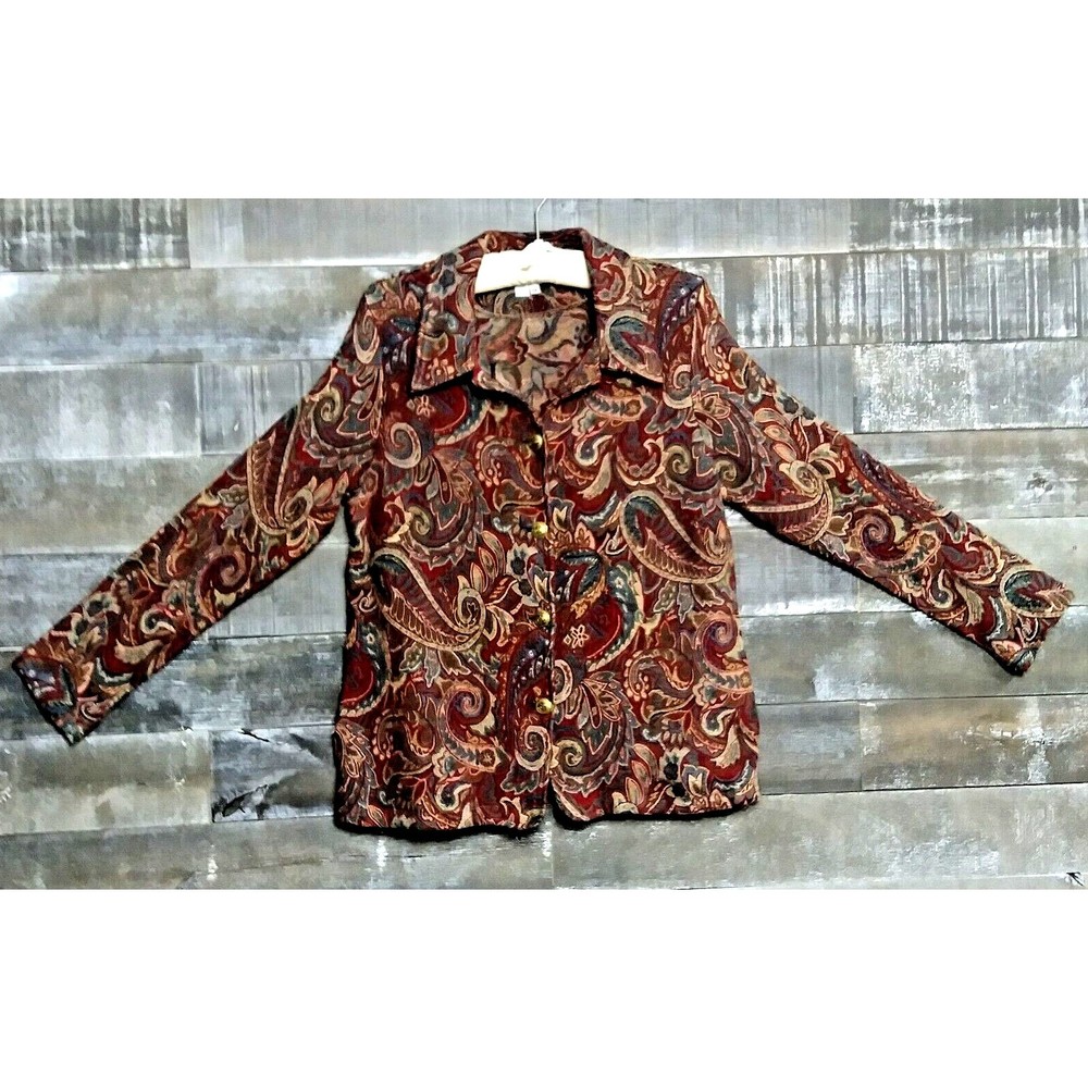 Vintage Norm Thompson Paisley Jacket Top Shirt Size 1X USA Maroon Blue Y2K
